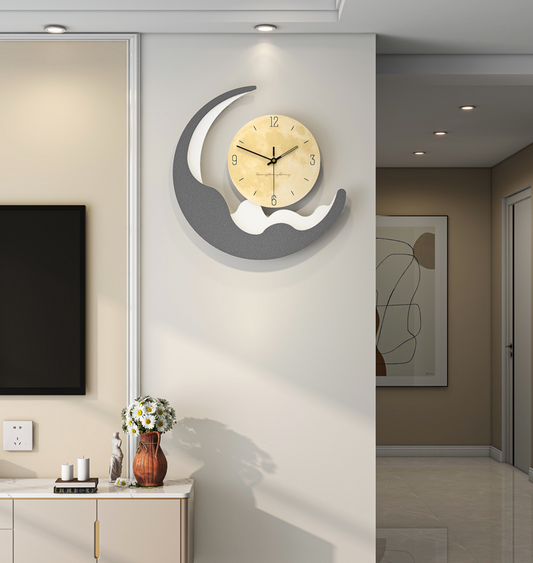 Luna Arc crescent sculptural wall clock, silent quartz movement, 72x66cm, by Dekor-Nook Australia