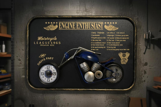 Rider's Hour industrial metal wall clock in Blue finish, 30x45cm, by Dekor-Nook Australia